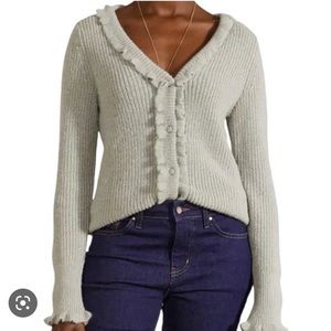 Boden Jessica Women’s Cardigan Sweater Ruffle Trim  Wool Alpaca size 10US/ 14UK